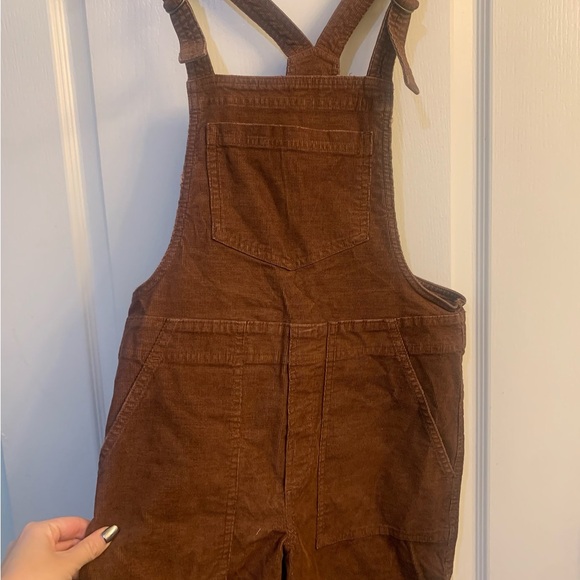 Aerie Werk and Play Brown Corduroy Raw Hem Straight Leg Bib Overalls Size XS - Picture 3 of 5